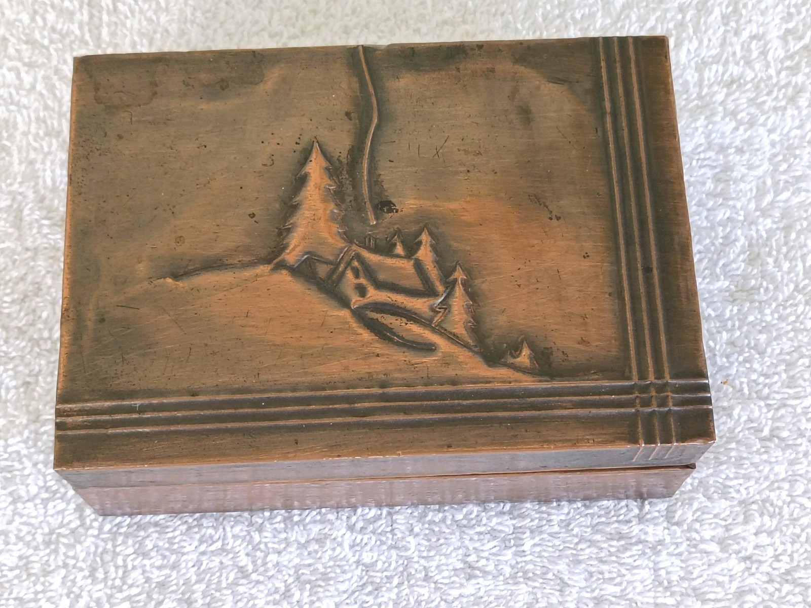 Antique Handmade Copper Box Wood Lined Hinged Berkshire Arts Crafts-Nice