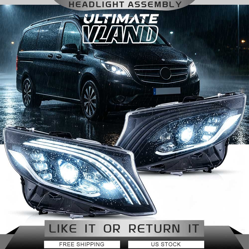 VLAND Projector Headlights W/Bule DRL-Animation Fit Mercedez Benz Metris 2016-23 VLAND Projector Headlights W/Bule DRL-Animation Fit Mercedez Benz Metris 2016-23
