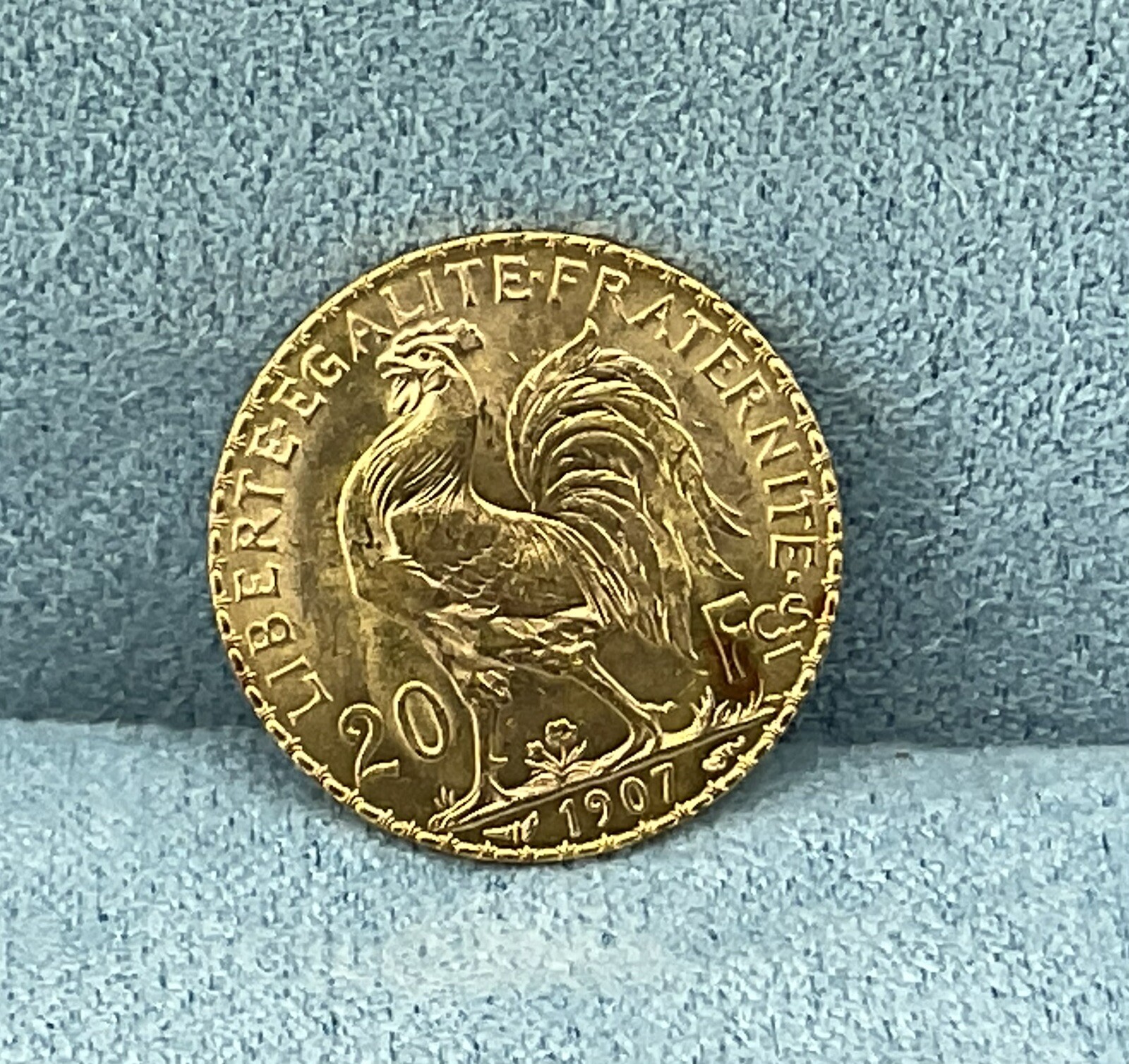 1907 Republic of France Gold Coin 20 Francs Proud Rooster-AU