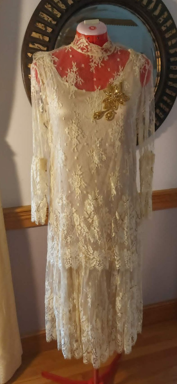 Antique 1920\'s Art Deco Silk and Lace Wedding Slip Dress