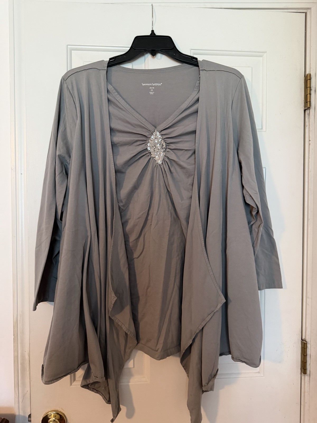 Gray Sequin Top Woman Within Plus 2X (26/28)