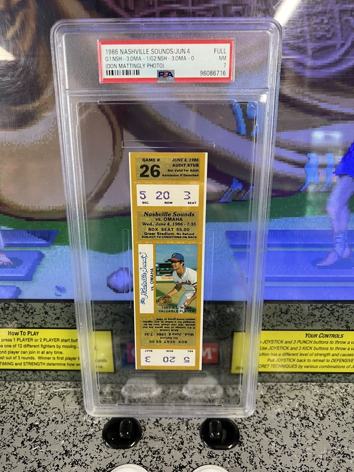 1986 Nashville Sounds vs. Omaha Full Ticket Don Mattingly MVP Graded PSA 7 NM