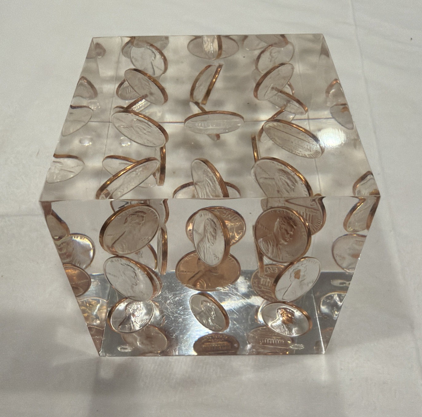 Vintage Lucite Paperweight 1969 Uncirculated Pennies 3 Vintage Lucite Paperweight 1969 Uncirculated Pennies 3