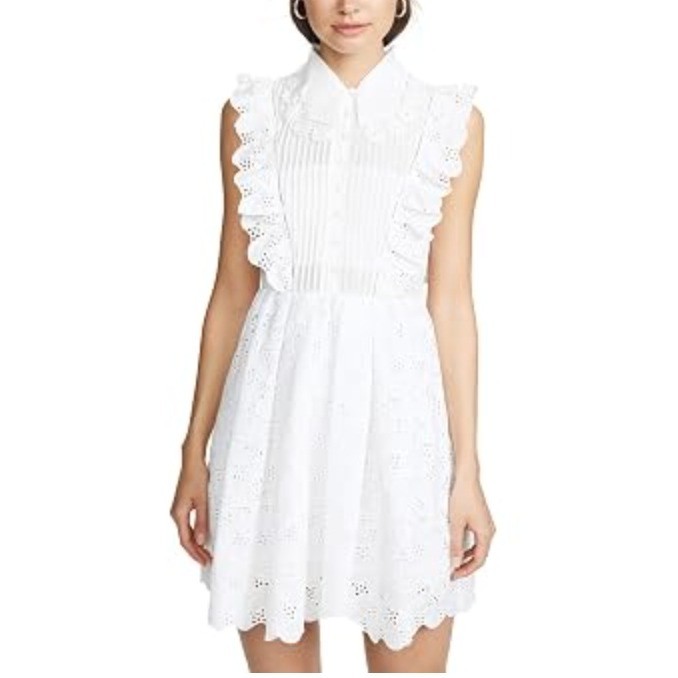 NEW Self-Portrait Leaf Broderie Anglaise Mini Dress Ivory White SP22-021 Women 0