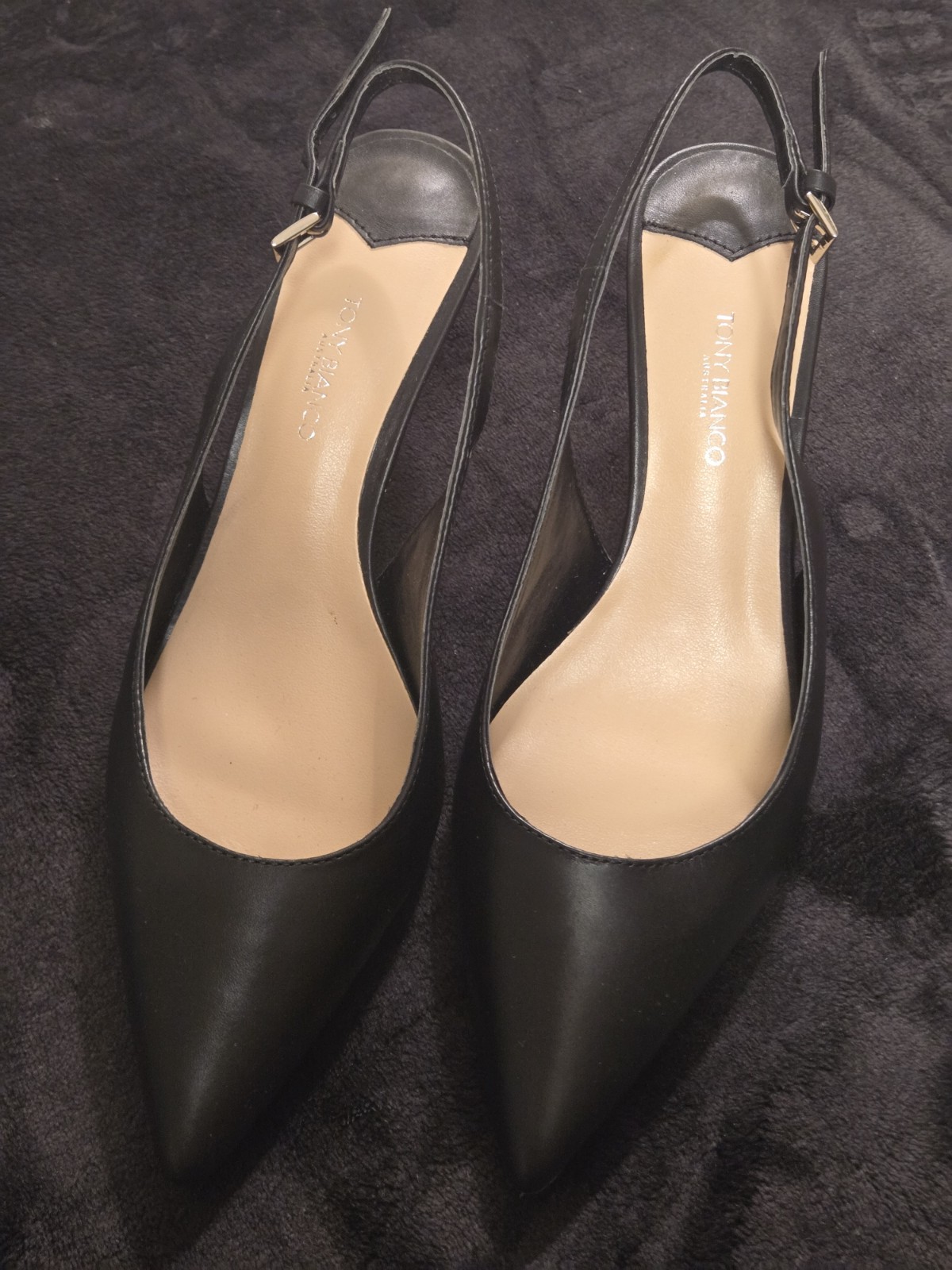 Elegant Tony Bianco Gypsy Black Como Pointed Toe Slingback Heels Size 8 New 