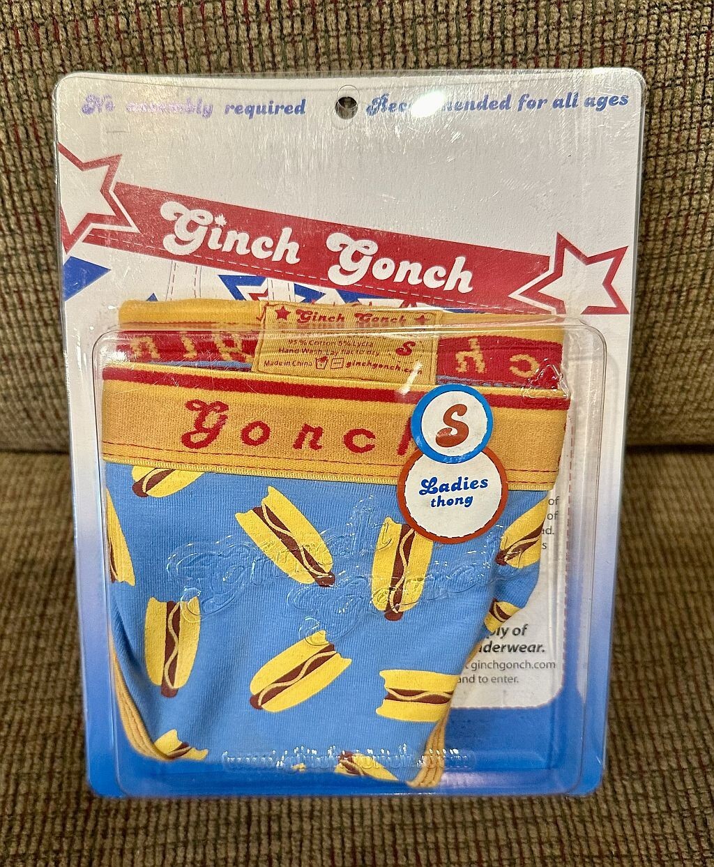 Vintage 2005 Ginch Gonch Ladies Weiner Blue Thong Underwear Size SMALL - NEW