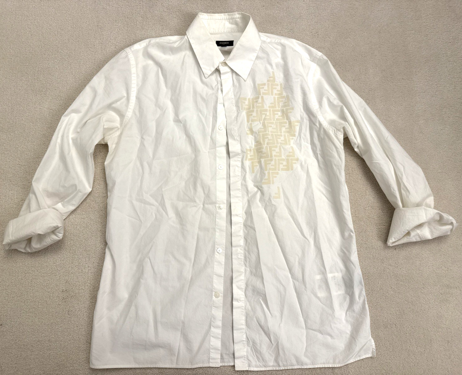 Fendi Men’s Shirt Size 39 Fendi Monogram Print Button Up Fendi Men’s Shirt Size 39 Fendi Monogram Print Button Up