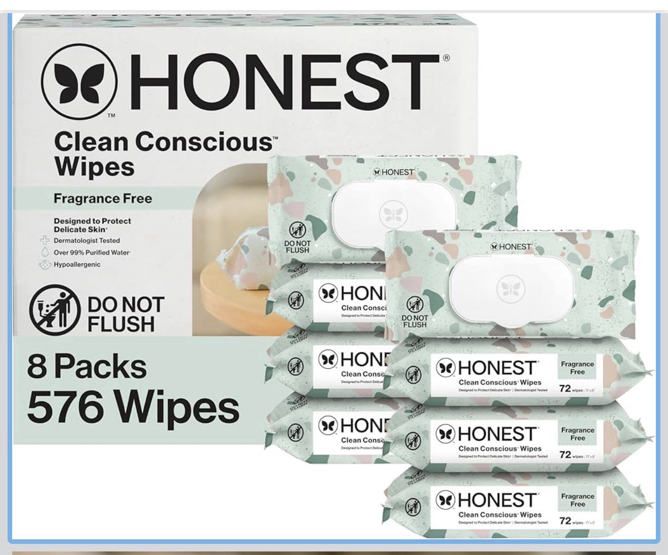 576 Count The Honest Company Clean Conscious Multi-Use Wipes Hypoallergenic +