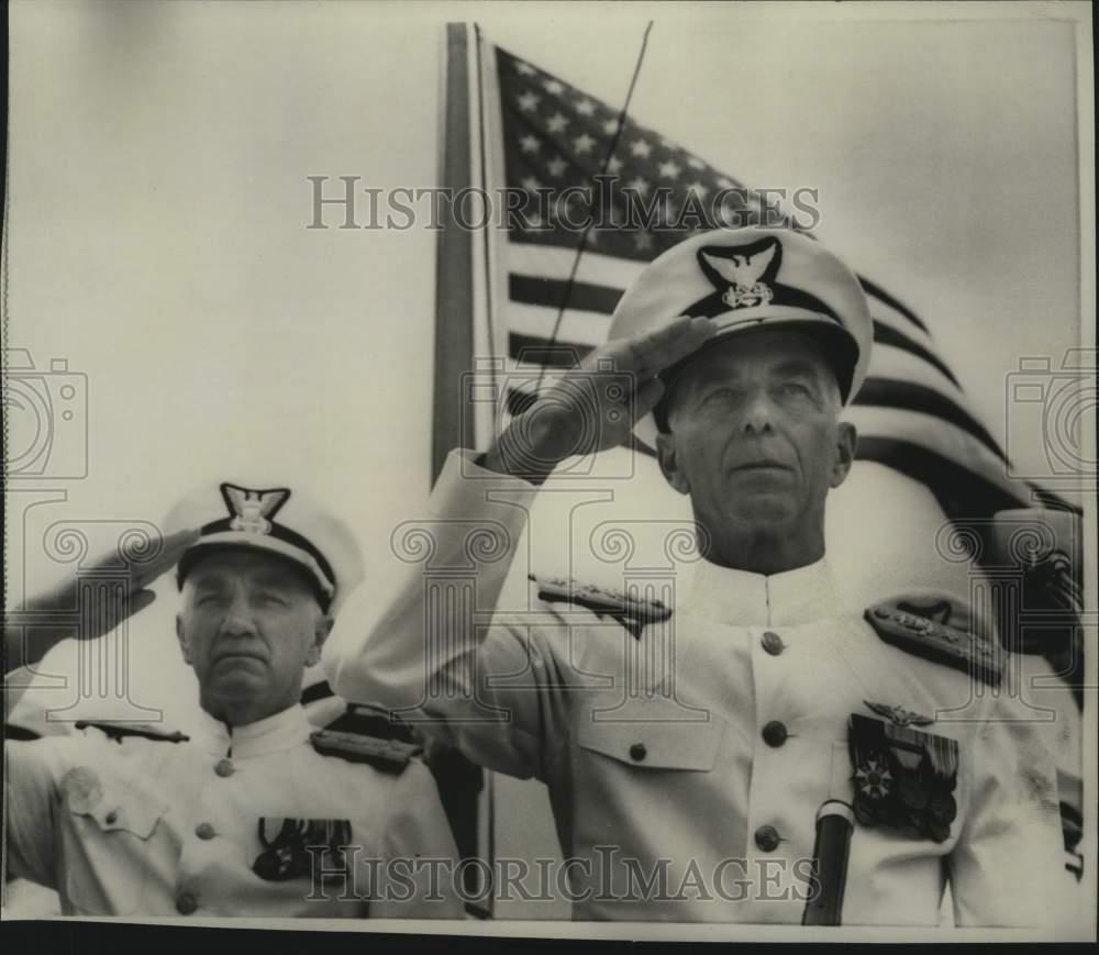 1966 Press Photo Admiral Willard John Smith salutes, coast guard commander, DC