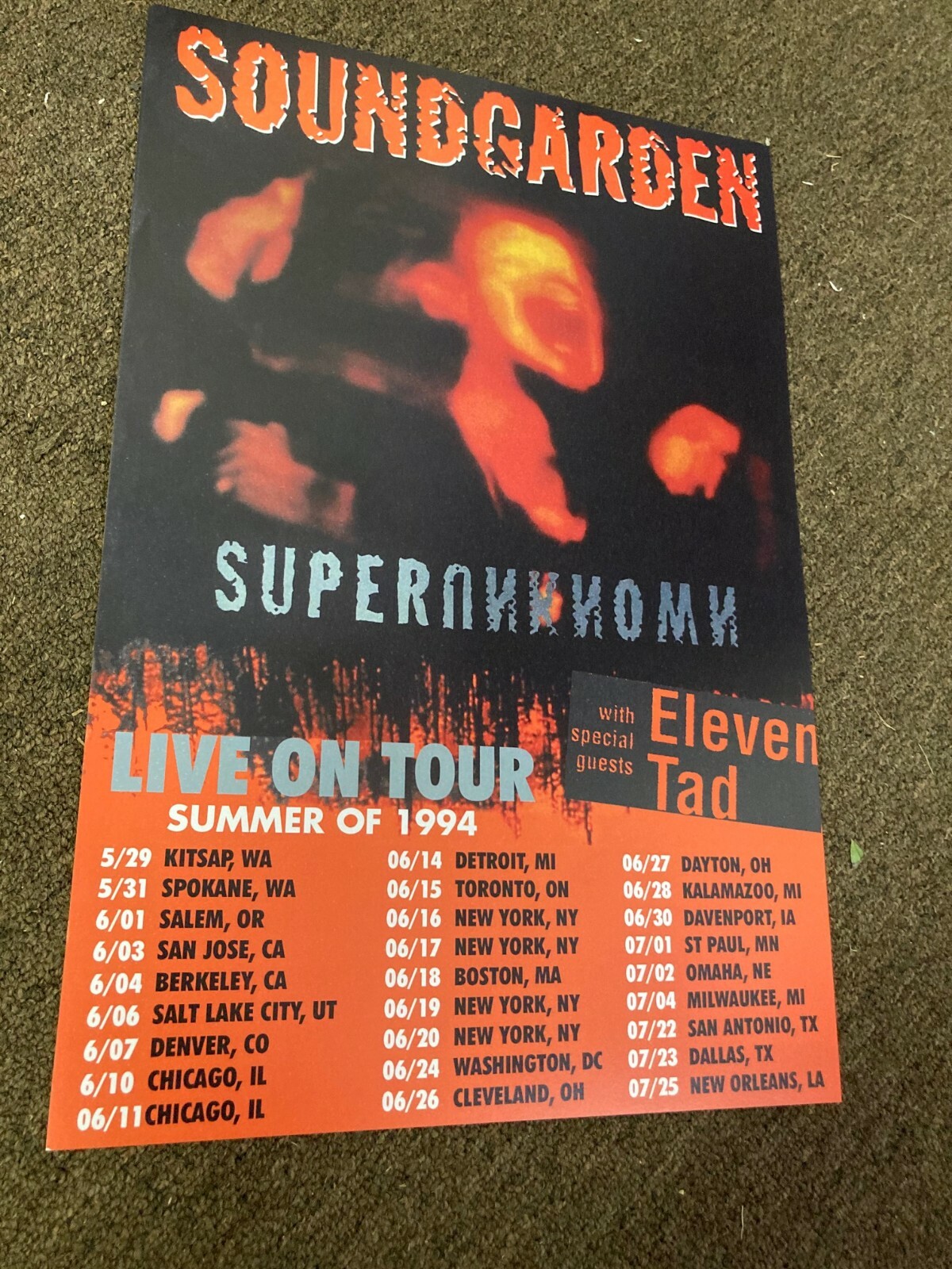 Soundgarden Superunknown 1994 Tour Dates Cardstock Concert Poster - 12 Soundgarden Superunknown 1994 Tour Dates Cardstock Concert Poster - 12