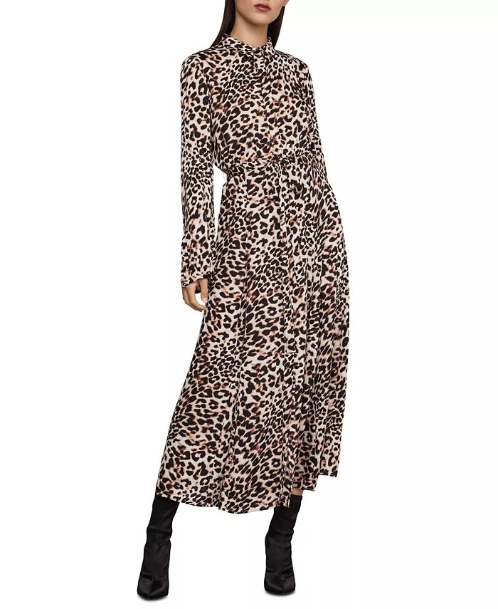 BCBGMAXZARIA LEOPARD PRINT LONG-SLEEVE MAXI DRESS
