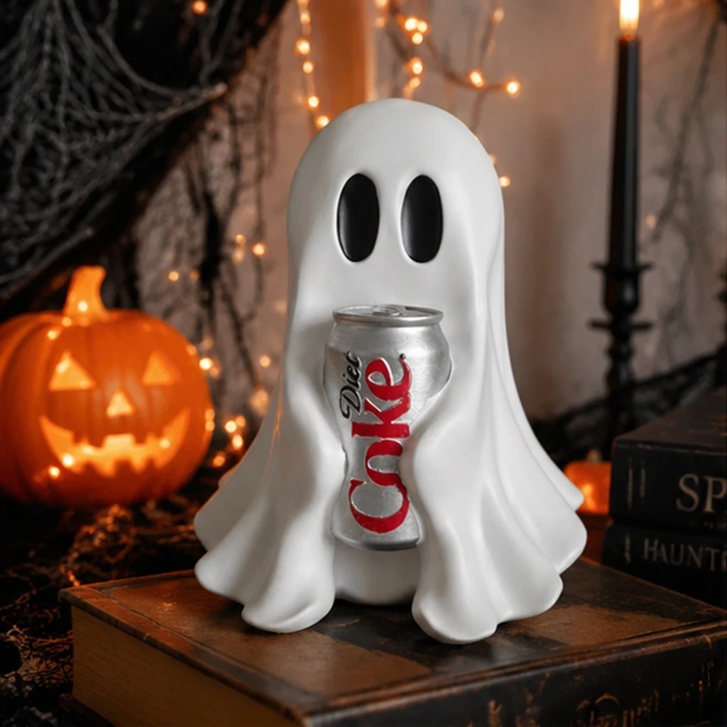 New COCA-COLA Ghost Figurine Holding Diet Coke Can Halloween No drinks - USA