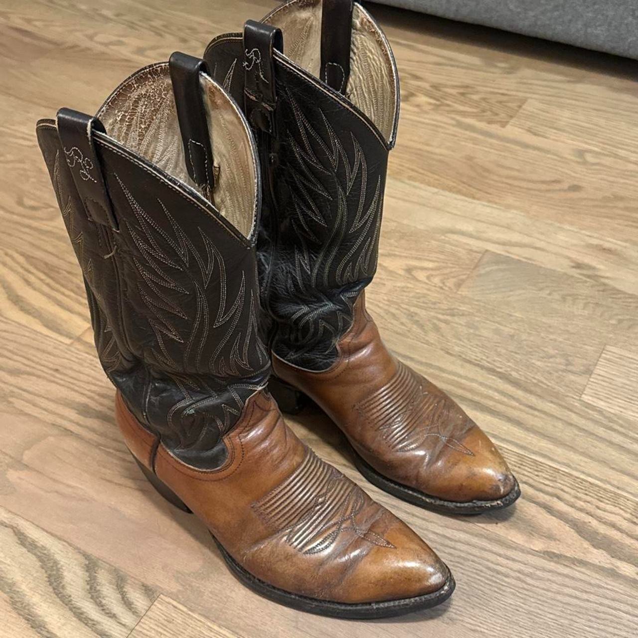 Vintage Ralph Lauren Western Cowboy Boots Men’s 8D Brown Leather Rare Inlay