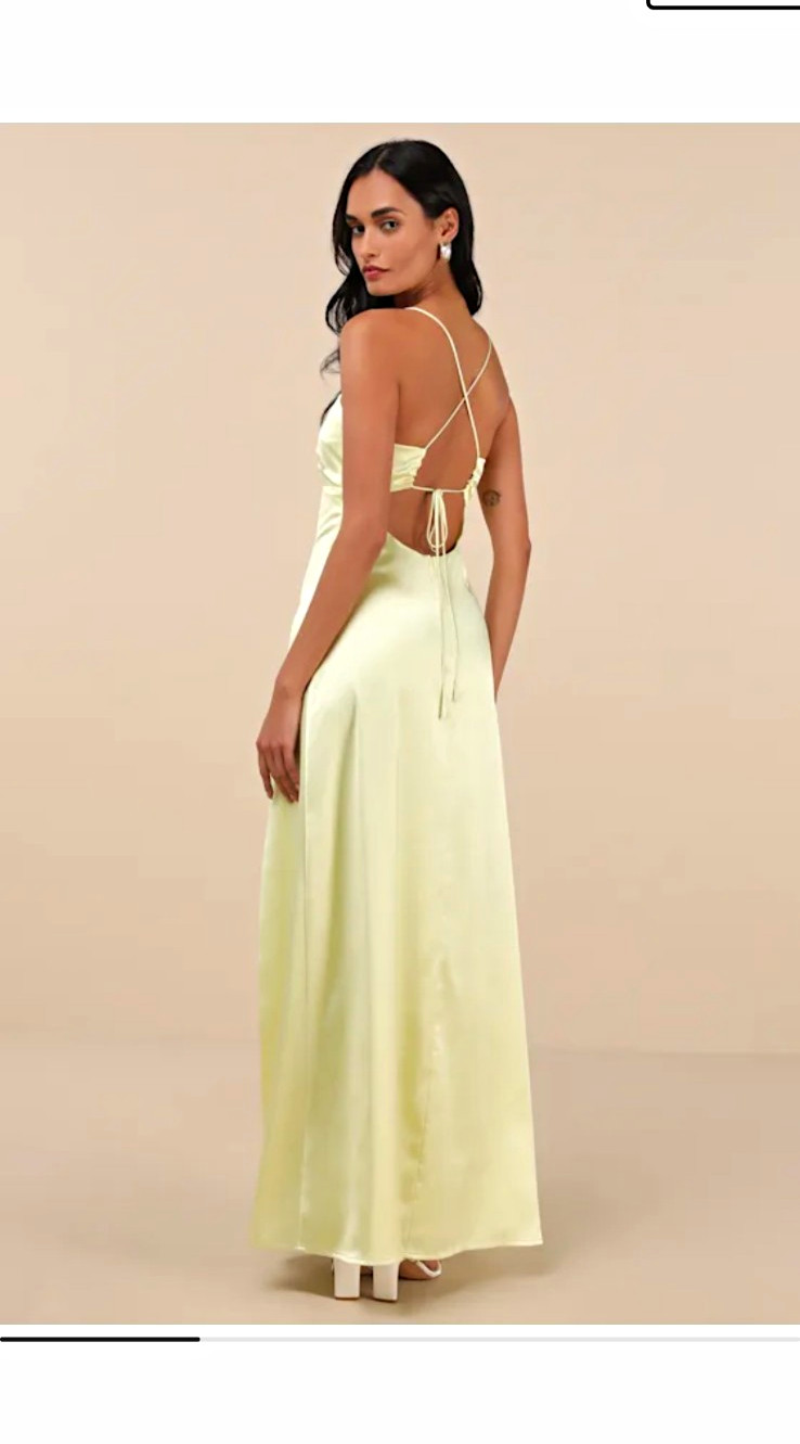 NWT Lulus Stunning Example Light Yellow Satin Backless Maxi Dress Size M