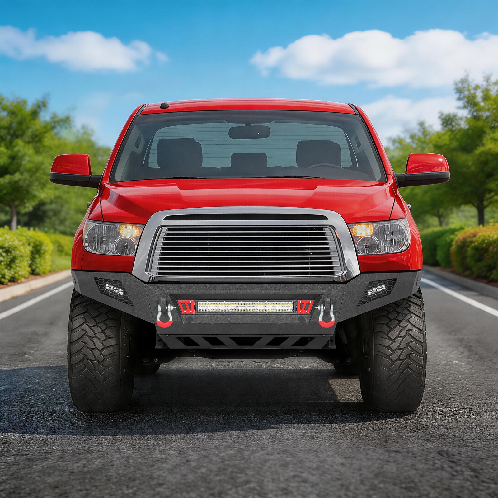 Front Bumper For 2007-2013 Toyota Tundra W/ D-ring Sensor Hole LED Light & Bar