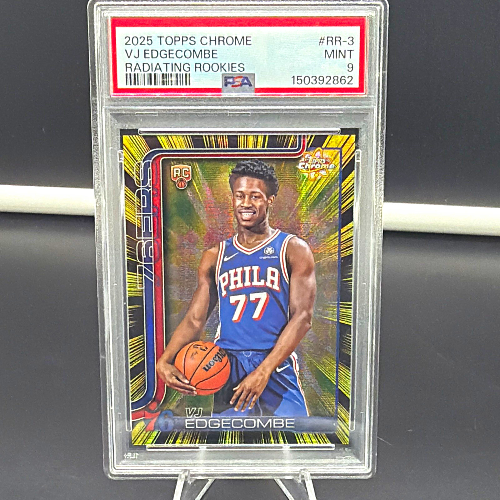 Topps VJ Edgecombe Philadelphia 76ers 2025 Chrome Radiating Rookies PSA 9 Topps VJ Edgecombe Philadelphia 76ers 2025 Chrome Radiating Rookies PSA 9