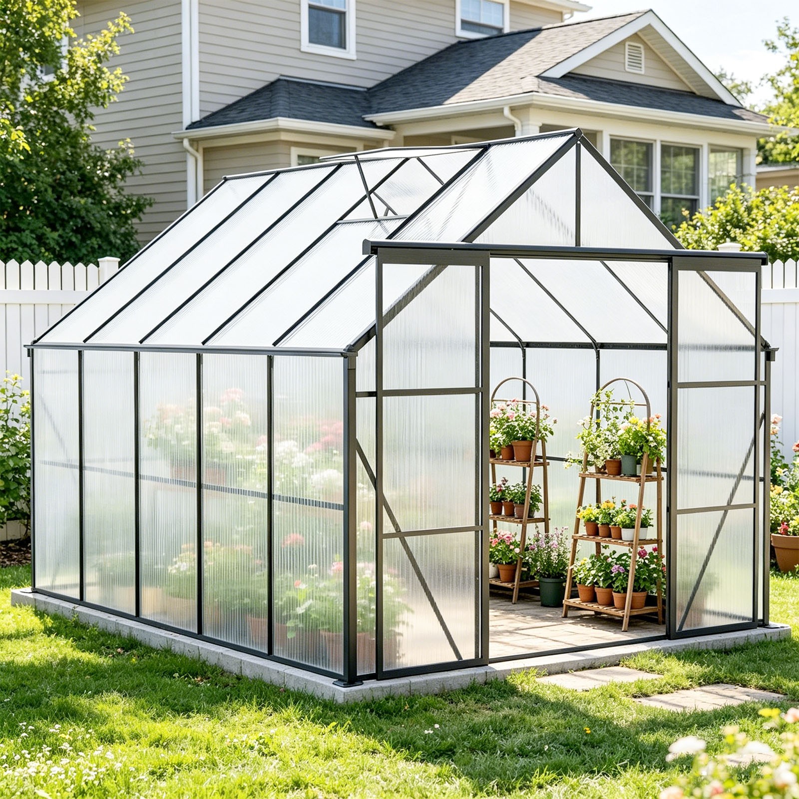 8x10FT Heavy Duty Walk-in Polycarbonate Greenhouse with Double Door for Backyard