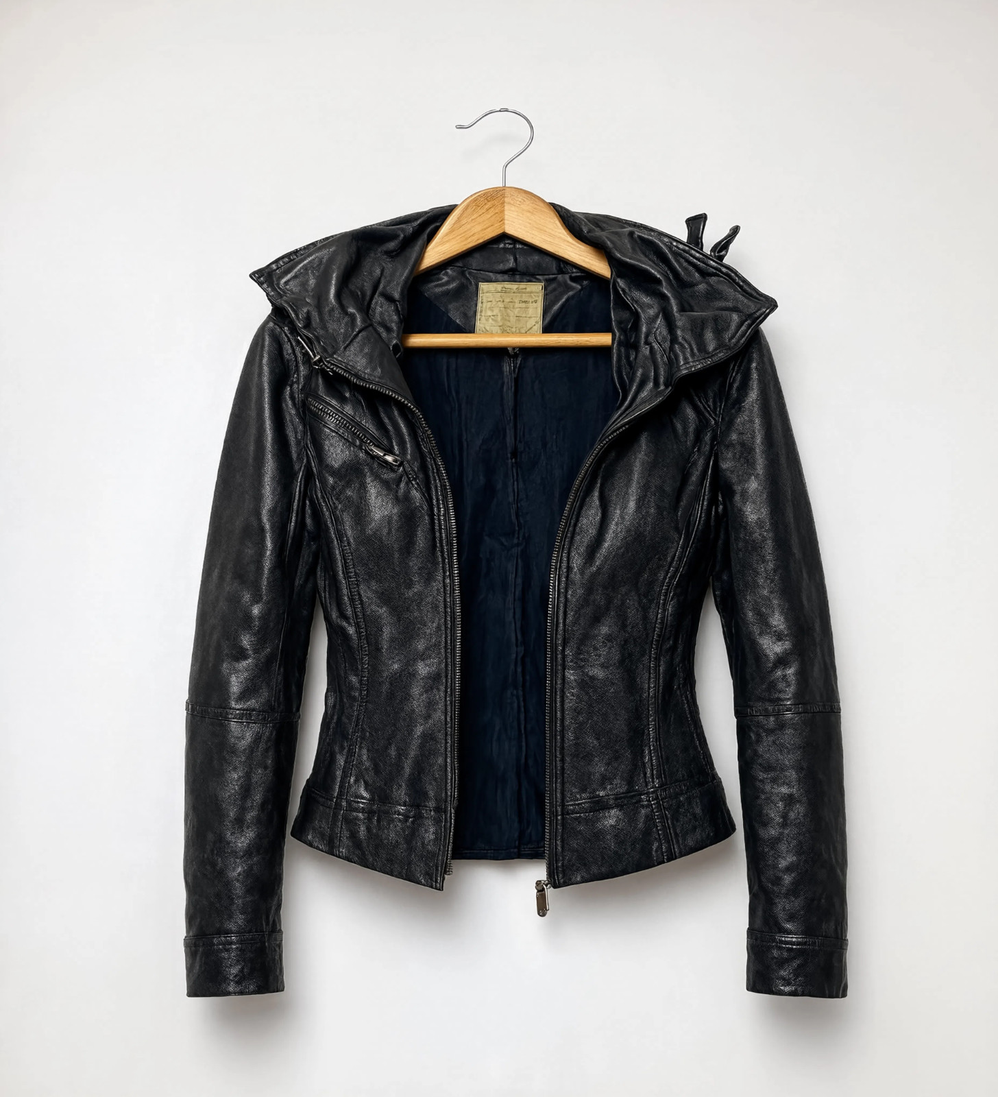 Archive AllSaints Spitalfields Belvedere Black Leather Jacket UK 12 M Grunge YKK