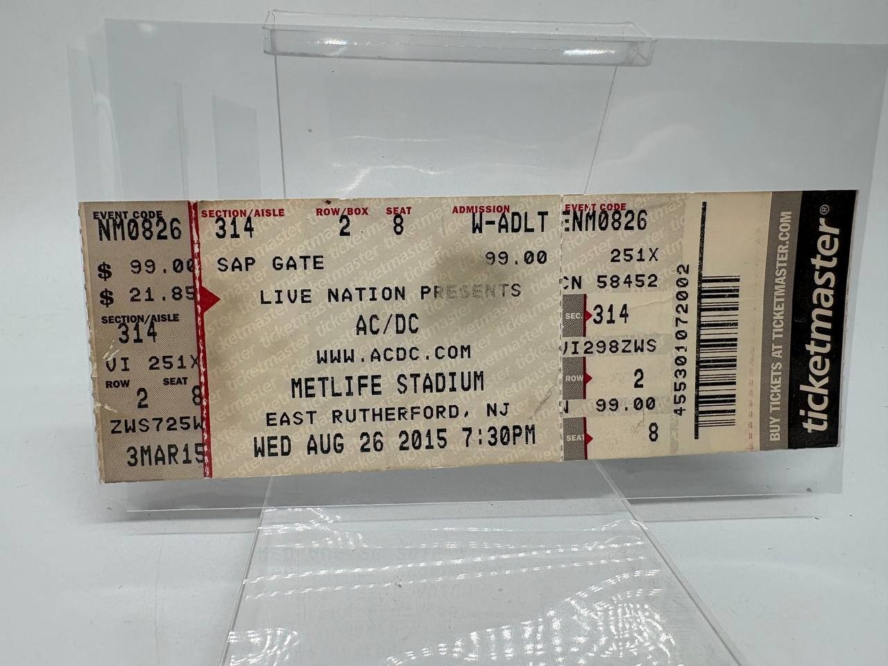 Ticket for an AC/DC concert / August 26, 2015, at MetLife Stadium