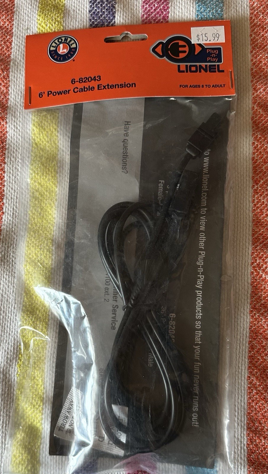Lionel 6-82043 6'' Power Cable Extension NOS. Priced at half off retail Lionel 6-82043 6'' Power Cable Extension NOS. Priced at half off retail