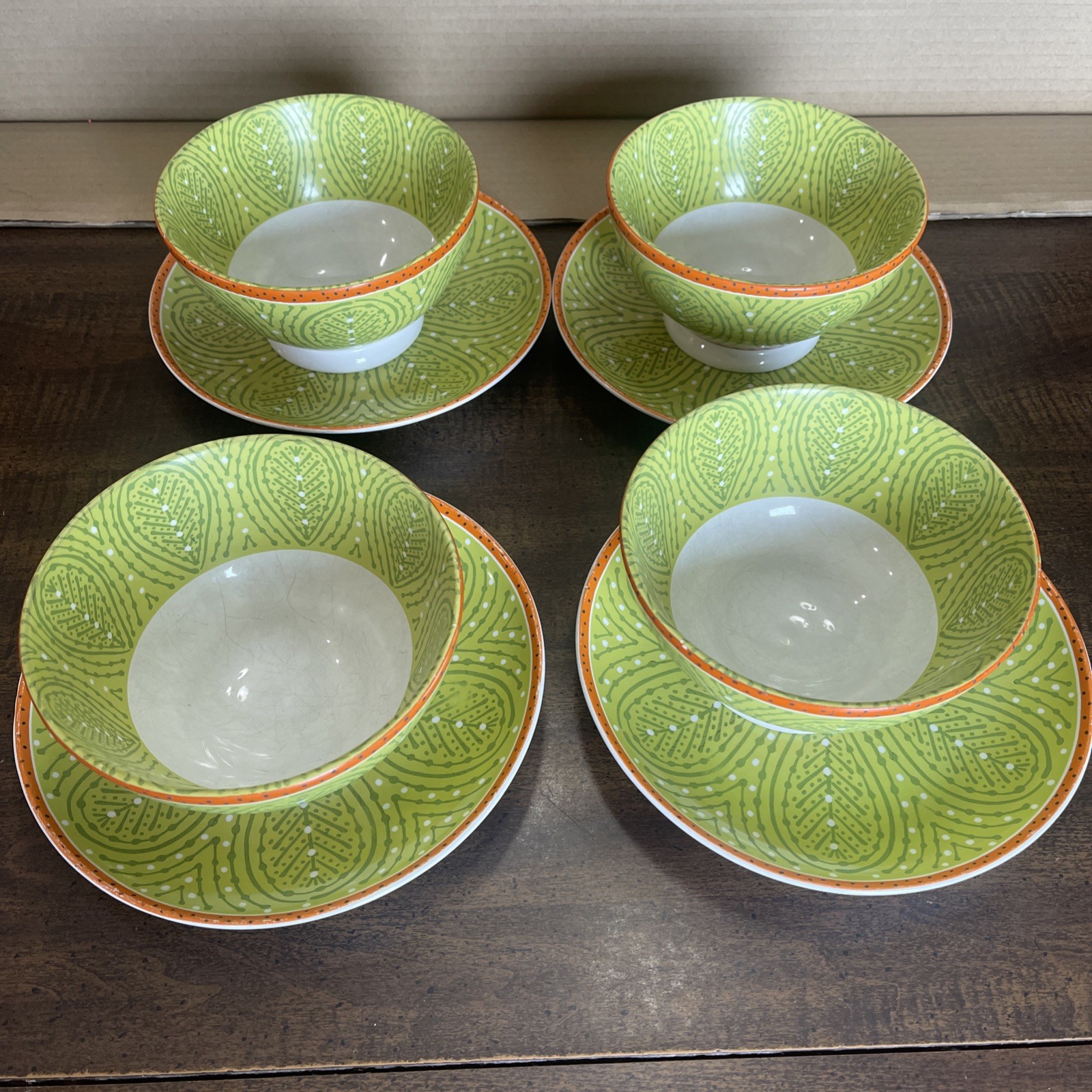 Pier 1 Imports Batik Set of 4 Bowls &  4 Plates Preowned Porcelain