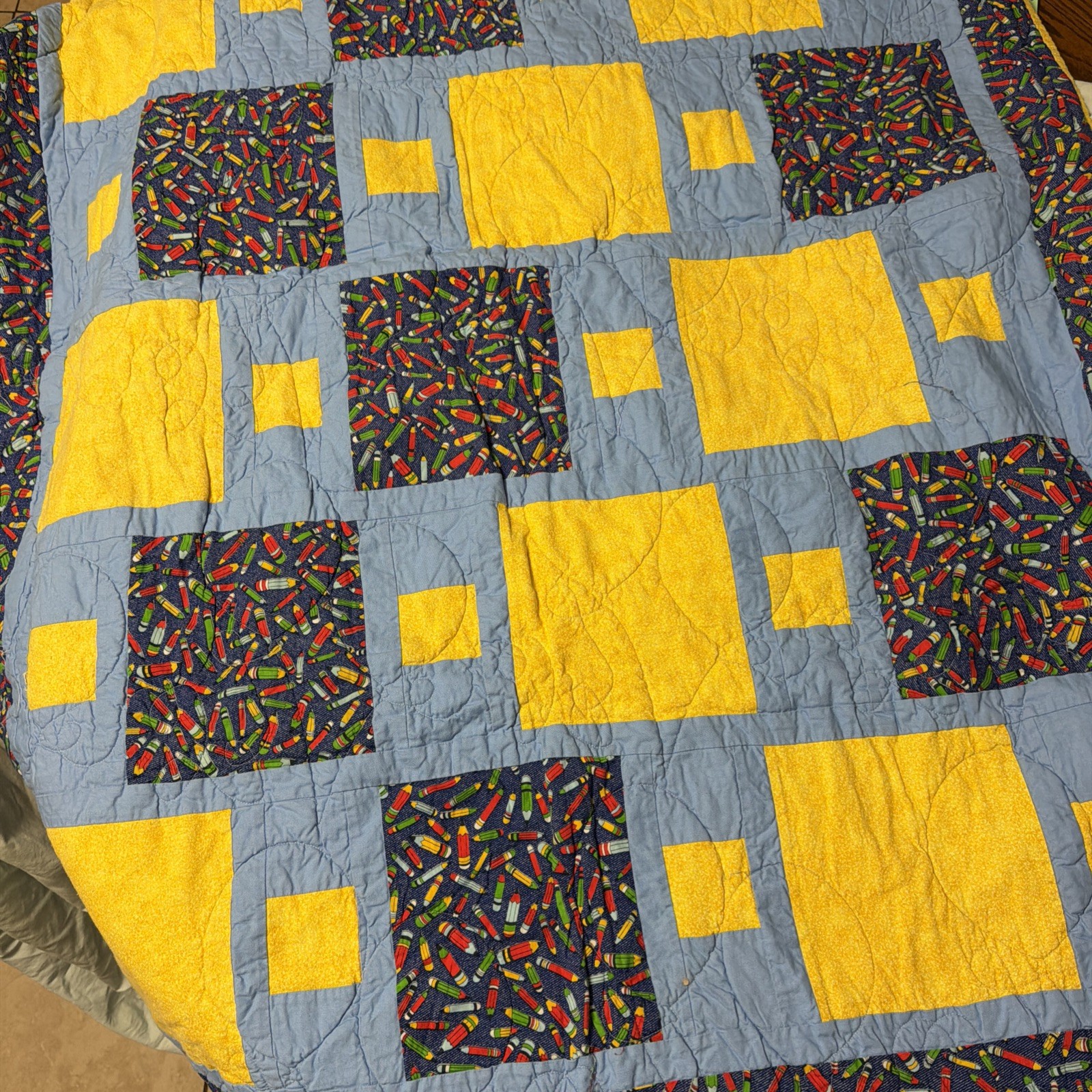 Vintage Handmade Quilt Square Stripe Hand Stitched with balloon stitching Vintage Handmade Quilt Square Stripe Hand Stitched with balloon stitching