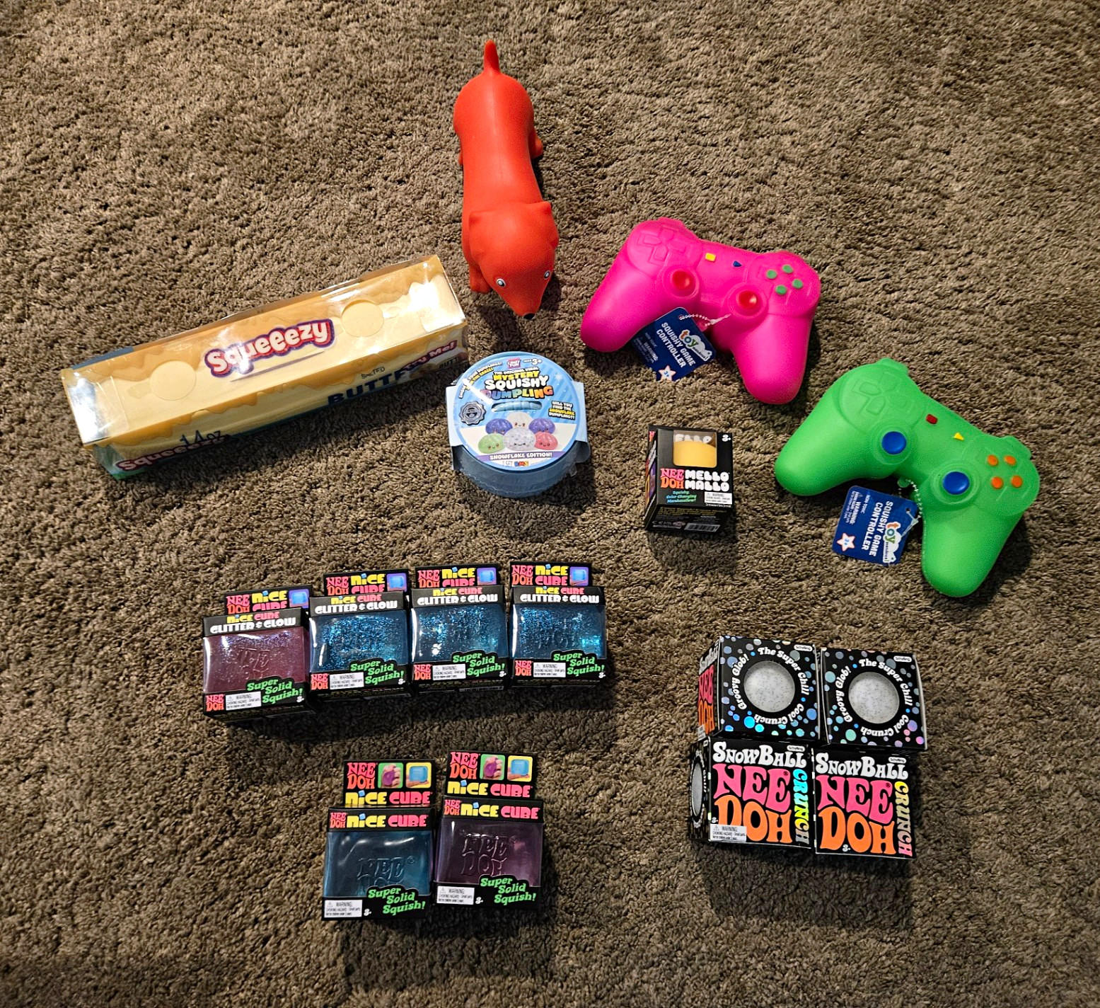 NeeDoh Squishy Squeeze Toy Lot: Nice Cube, Glitter & Glow, Mystery Dumpling