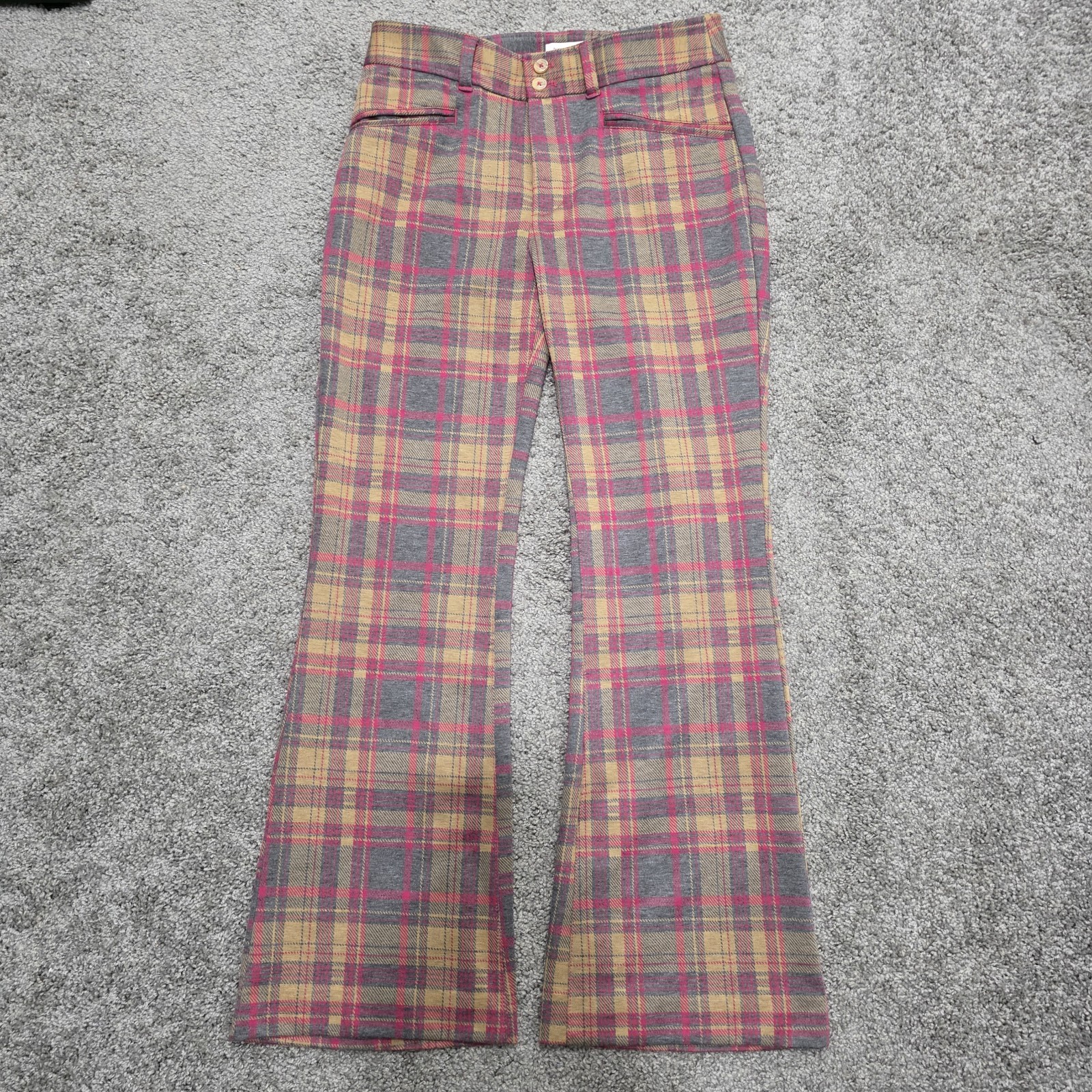 Anthropologie SZ 4 Essential Plaid High Waisted Flare Leg Trouser Pink Pants Anthropologie SZ 4 Essential Plaid High Waisted Flare Leg Trouser Pink Pants