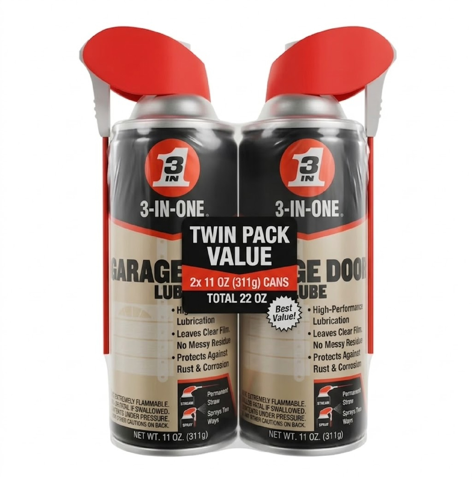 2 Pk 3-IN-ONE Professional Garage Door Lubricant with Smart Straw Sprays 2 Ways