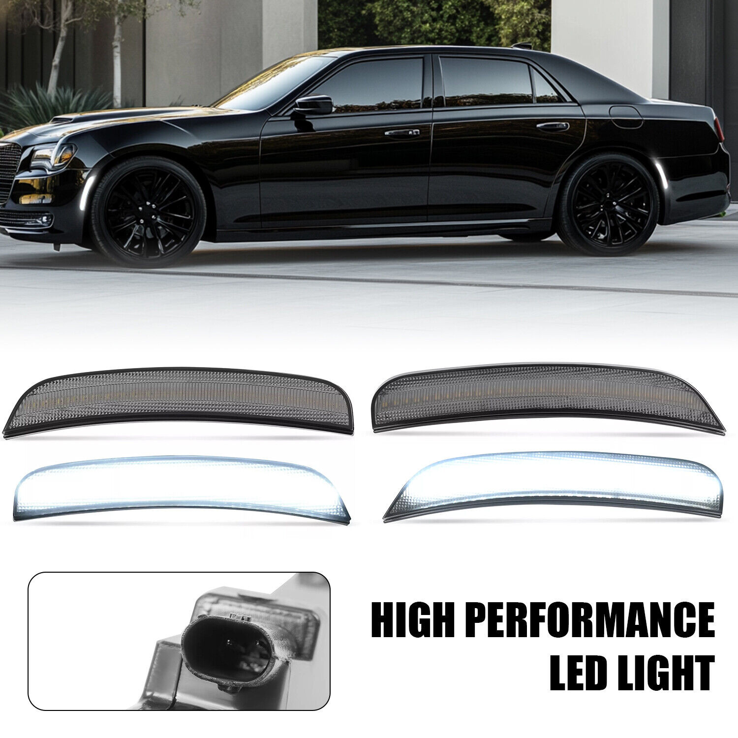 4PC For Chrysler 300 2015-2023 Front Rear LED Bumper Side Marker Light Smoked