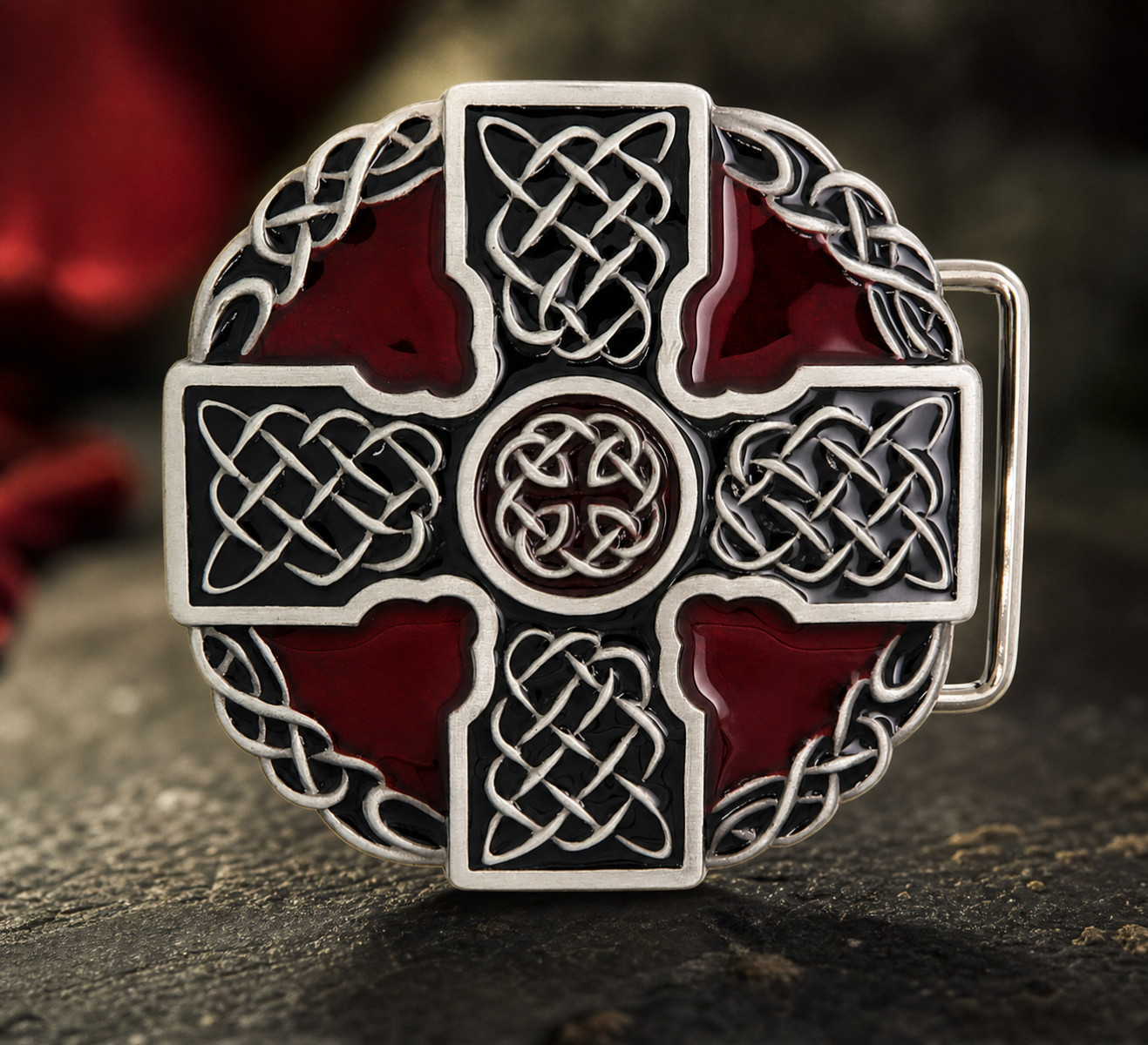 Celtic Totem Cross Belt Buckle Knot Design Enamel Red Black Metal New Celtic Totem Cross Belt Buckle Knot Design Enamel Red Black Metal New