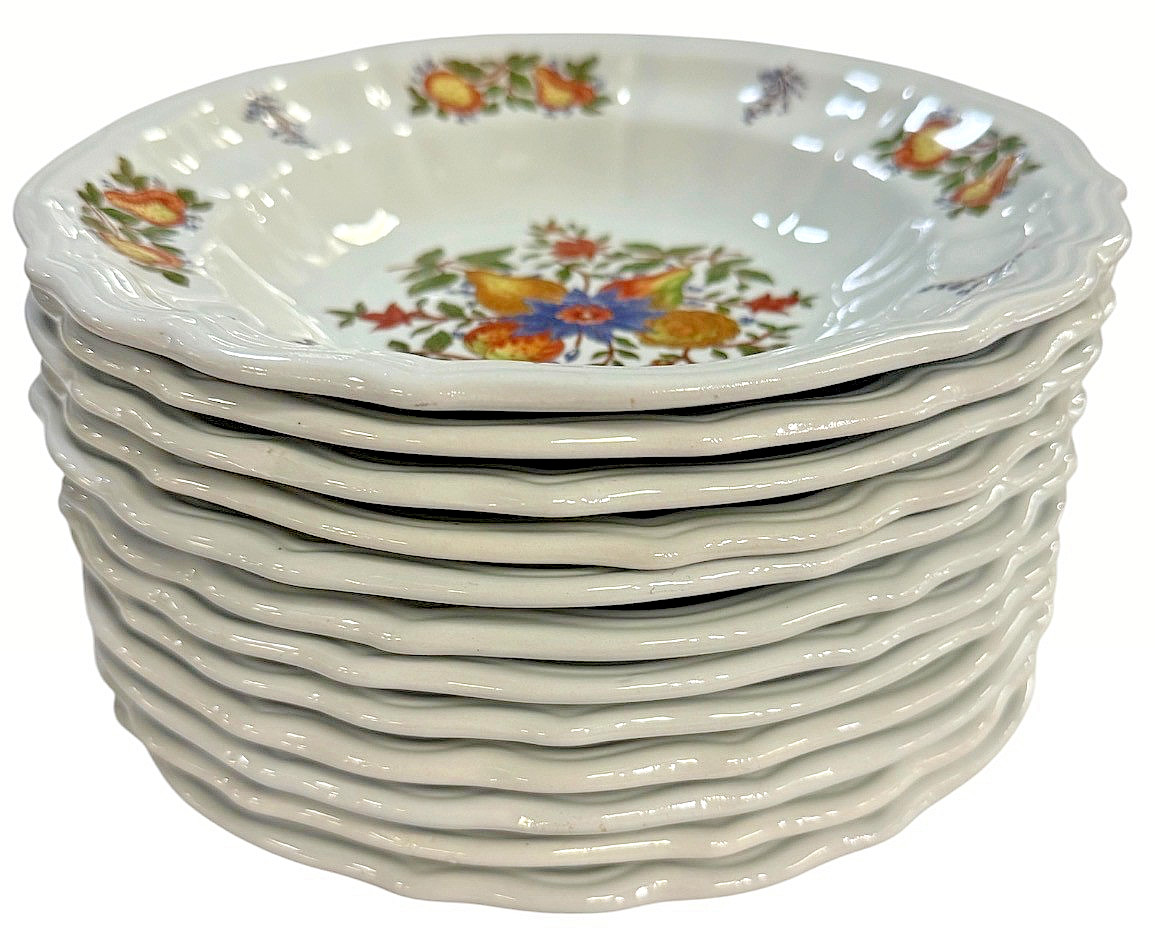 GINORI DIAMONDSTONE PESCARA FRUIT MOTIF RIMMED BOWLS SET OF 12 RARE HTF GINORI DIAMONDSTONE PESCARA FRUIT MOTIF RIMMED BOWLS SET OF 12 RARE HTF
