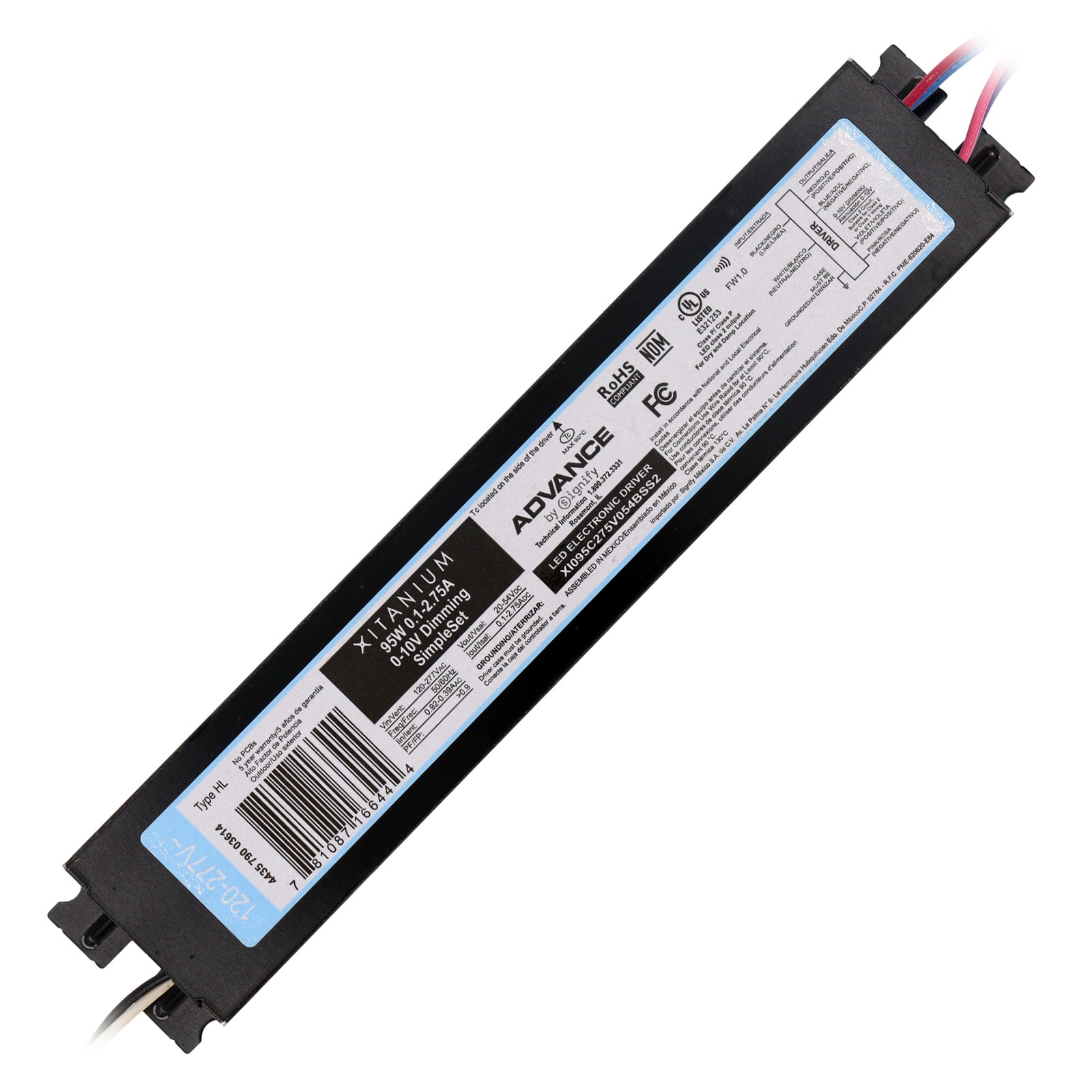 ADVANCE XI095C275V054BSS2 DIMMING LED DRIVER, 20-54VDC 100-2750MA, 95W, 120-277V ADVANCE XI095C275V054BSS2 DIMMING LED DRIVER, 20-54VDC 100-2750MA, 95W, 120-277V