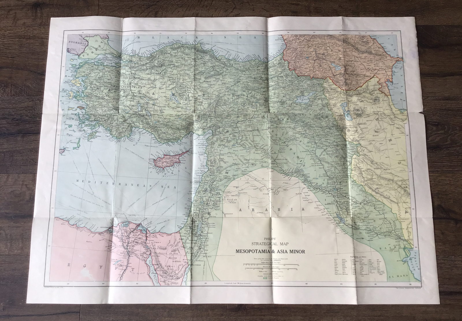 Antique Pre WWI George Philip & Son Map Mesopotamia & Asia Minor Antique Pre WWI George Philip & Son Map Mesopotamia & Asia Minor