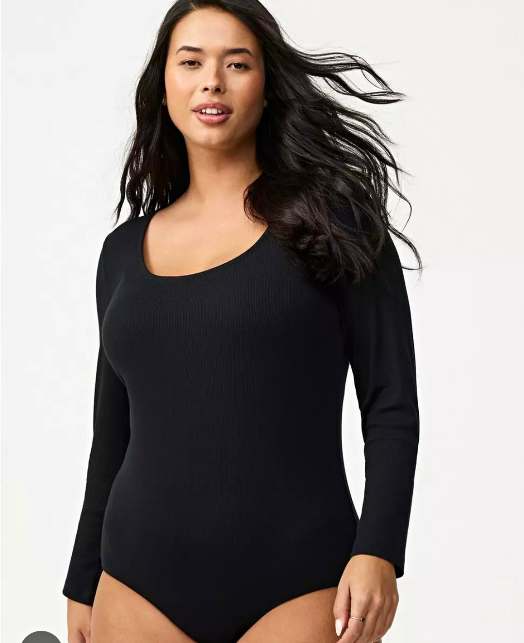 Torrid Super Soft Rib Square Neck Long Sleeve Bodysuit - Deep Black Size 1 / 1X