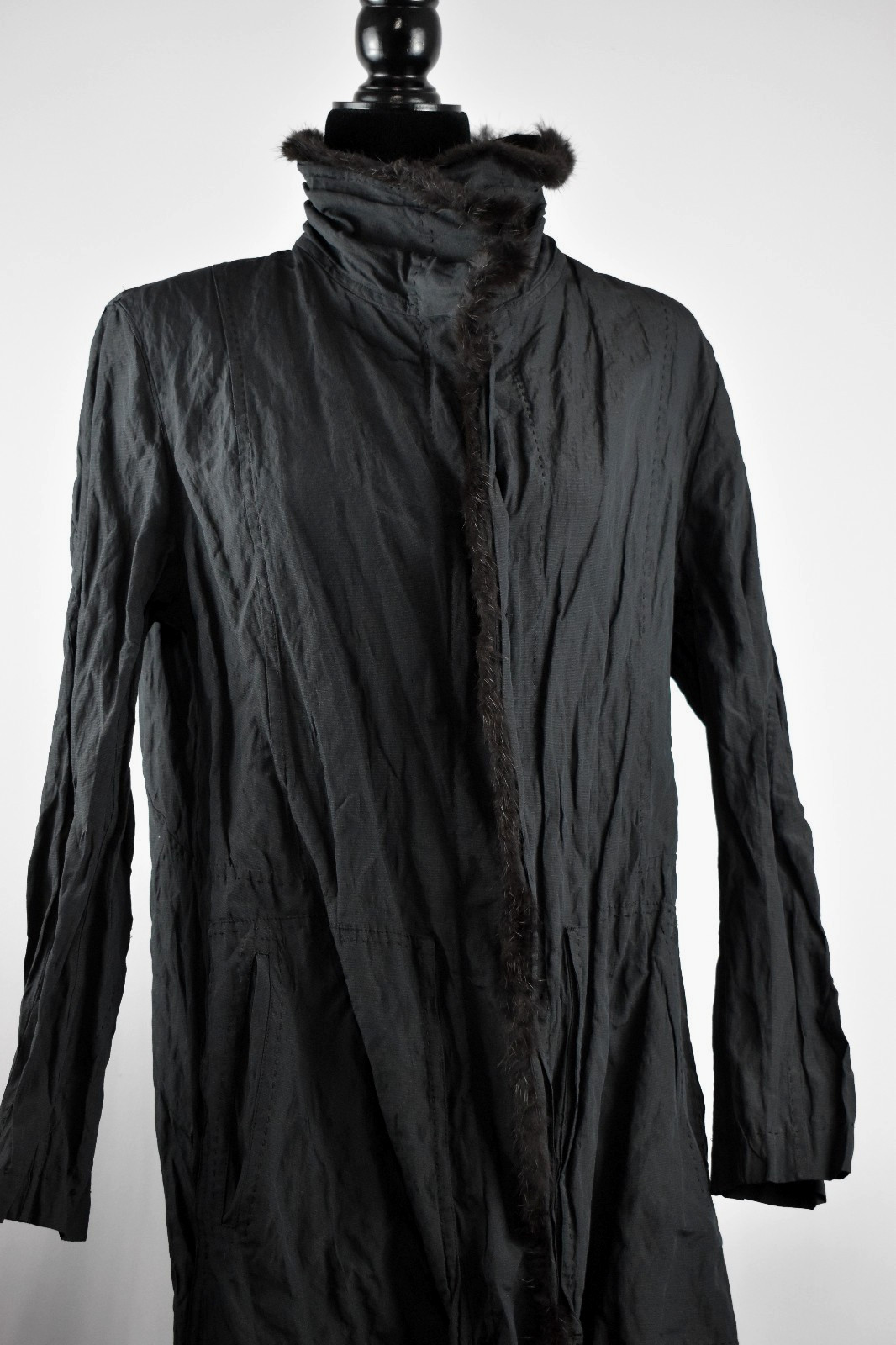Haat Heart Issey Miyake Est. M/L Dark Gray Crinkled Coat High Collar Trim Pocket