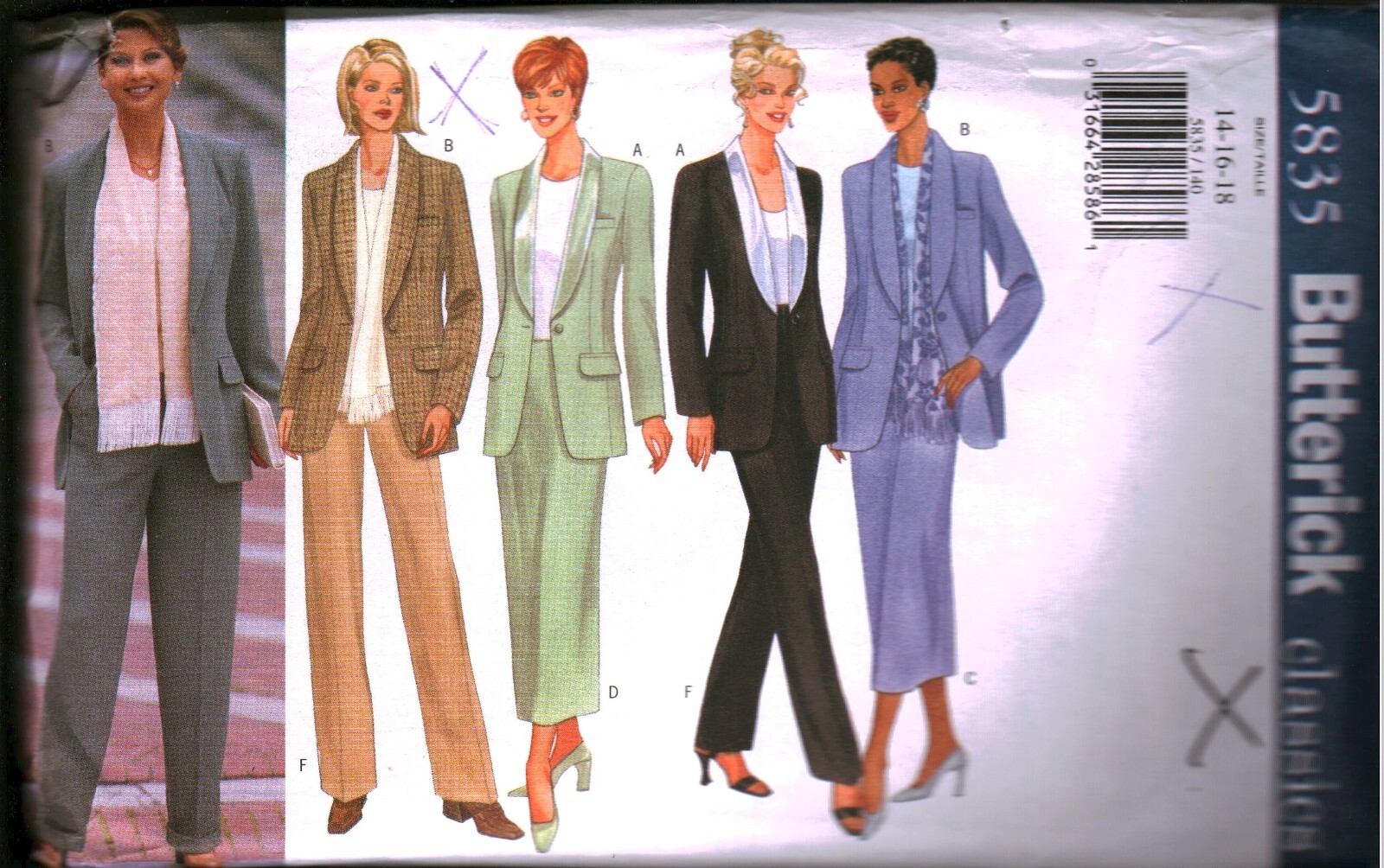 5835 Vintage Butterick SEWING Pattern Misses 1990s Skirt Pants Jacket Scarf 18