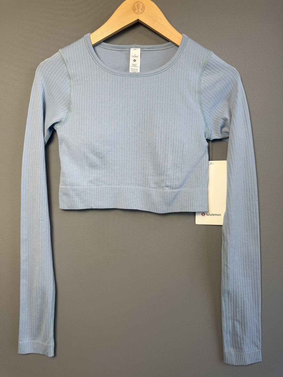 NWT Lululemon Ebb to Street Long Sleeve Crop Top Chambray Gray Size 4