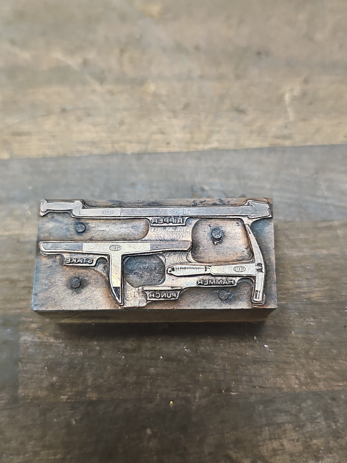 PB5- Antique PEXTO Set of Slater's Tools Wood Printing Block Advertising