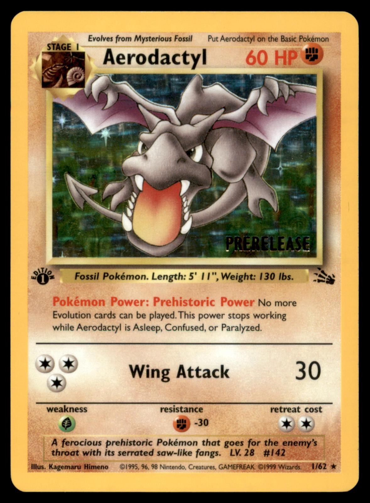 Aerodactyl (Prerelease) 01/62 Promo WoTC Promo Pokemon 1st Edition Holo NM