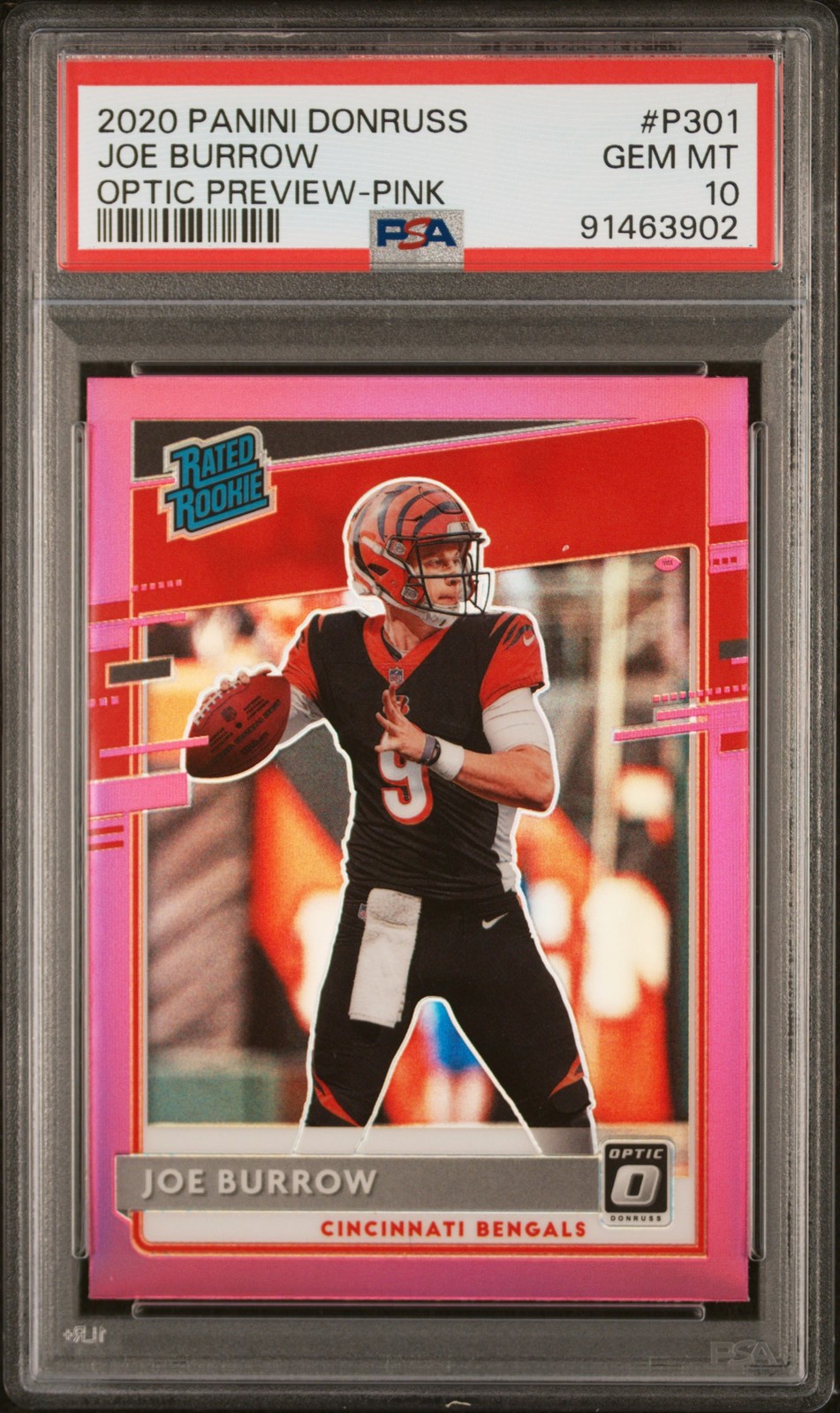 2020 PANINI DONRUSS OPTIC PREVIEW-PINK #P301 JOE BURROW PSA 10
