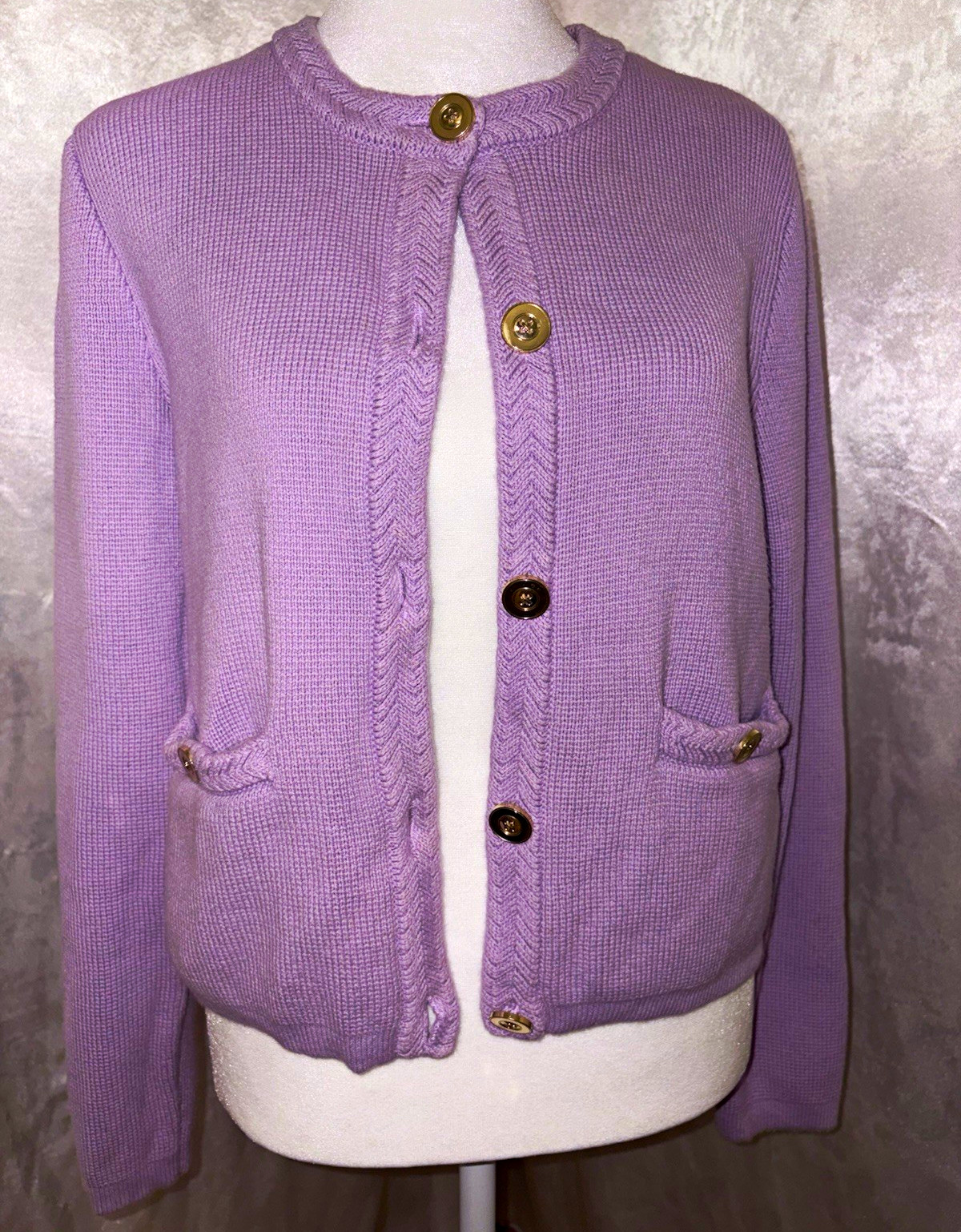J.CREW Purple Knit Button Front Cardigan Sweater w/ Pockets Crew Neck S