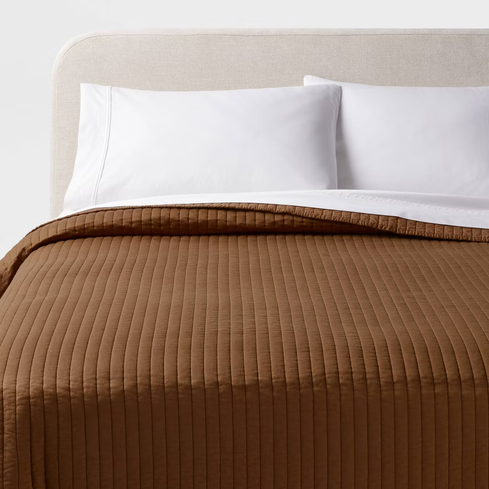 King Washed Cotton Sateen Quilt Light Brown - Threshold: OEKO-TEX