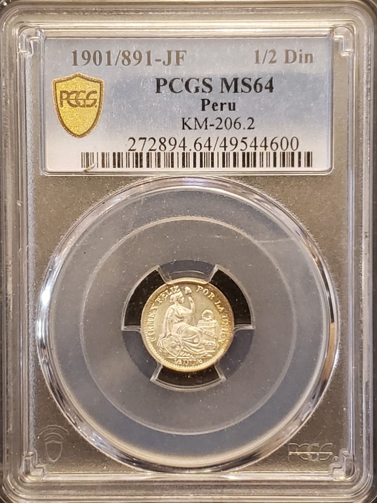 1901/891 JF Peru Half Dinero 1/2 Din Silver KM-206.2 PCGS MS64 4600