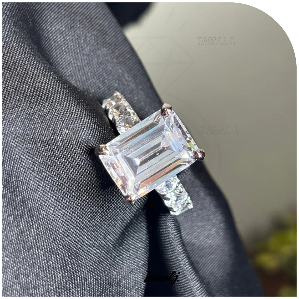 3.20Ct Emerald Cut VVS1 Moissanite Engagement Wedding Ring 14k White Gold Plated
