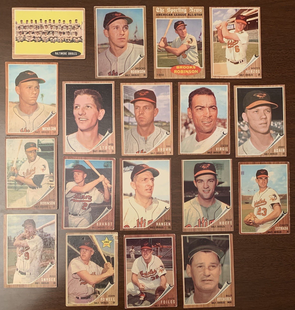 1962 Topps MLB Baseball Lot (18) Cards/Baltimore Orioles/Robinson/Herzog/Boog RC 1962 Topps MLB Baseball Lot (18) Cards/Baltimore Orioles/Robinson/Herzog/Boog RC