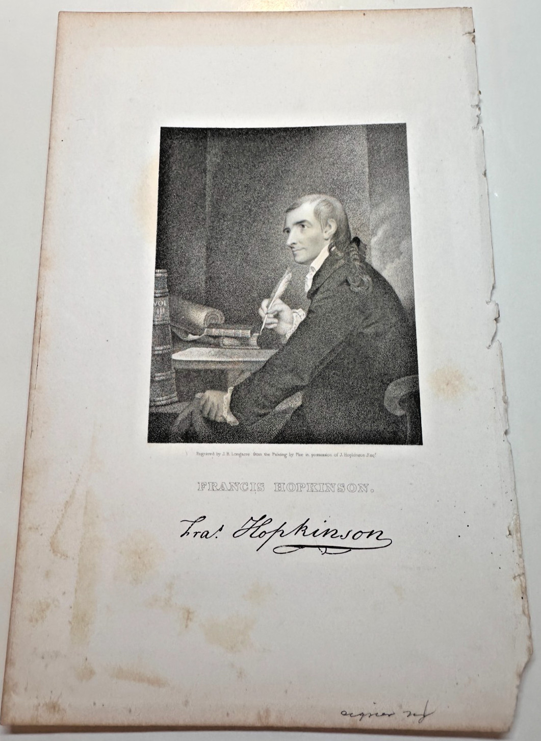Antique Engraving Francis Hopkinson Signer Declaration Independence Longacre Antique Engraving Francis Hopkinson Signer Declaration Independence Longacre