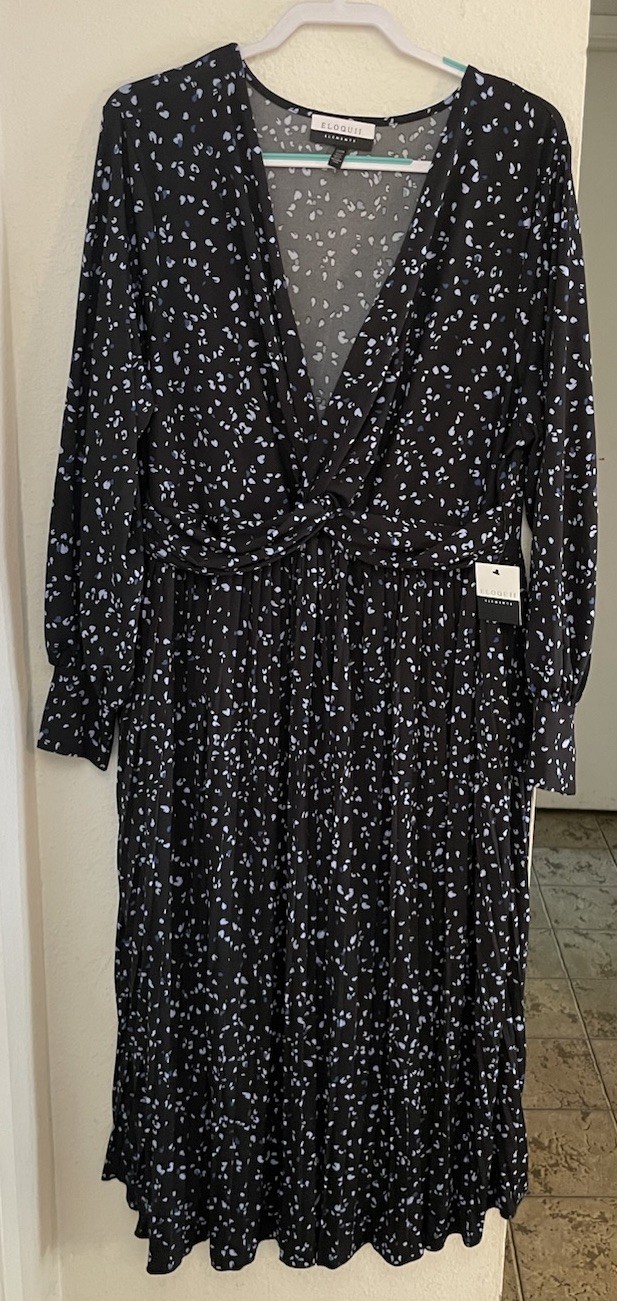 NWT Eloquii Elements Women’s Plus Size Dress 3x 22/24 Black Blue Floral