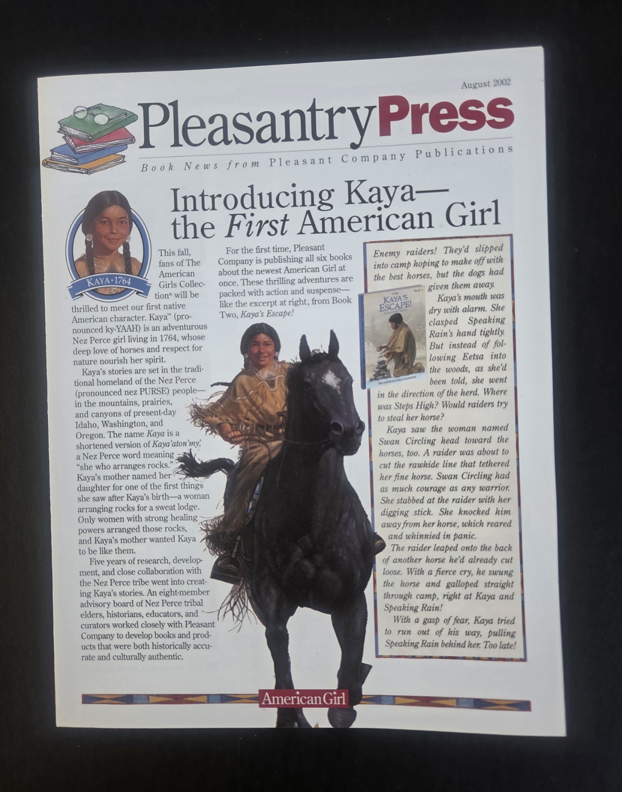2002 American Girl Pleasantly Press Dealers Edition Introduction Of Kaya Doll
