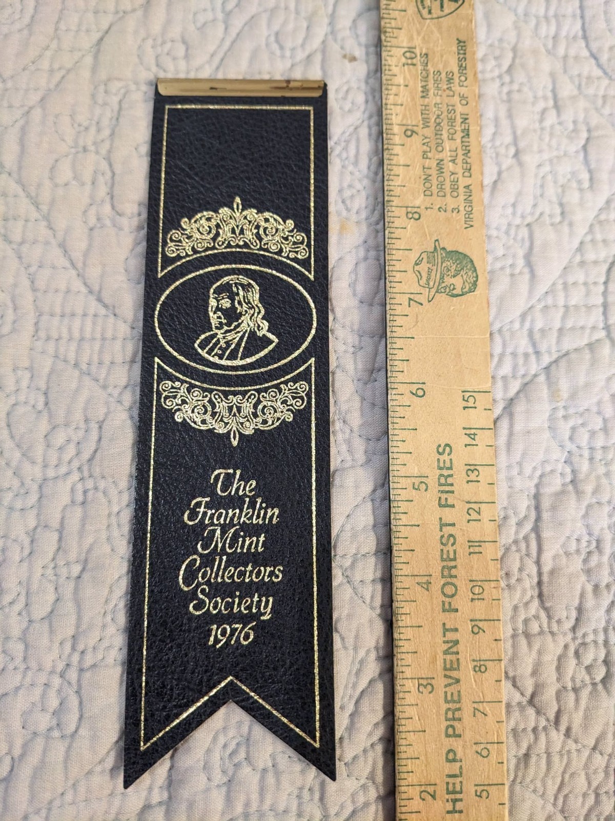 Vintage Franklin Mint Collectors Society Leather Bookmark from 1976